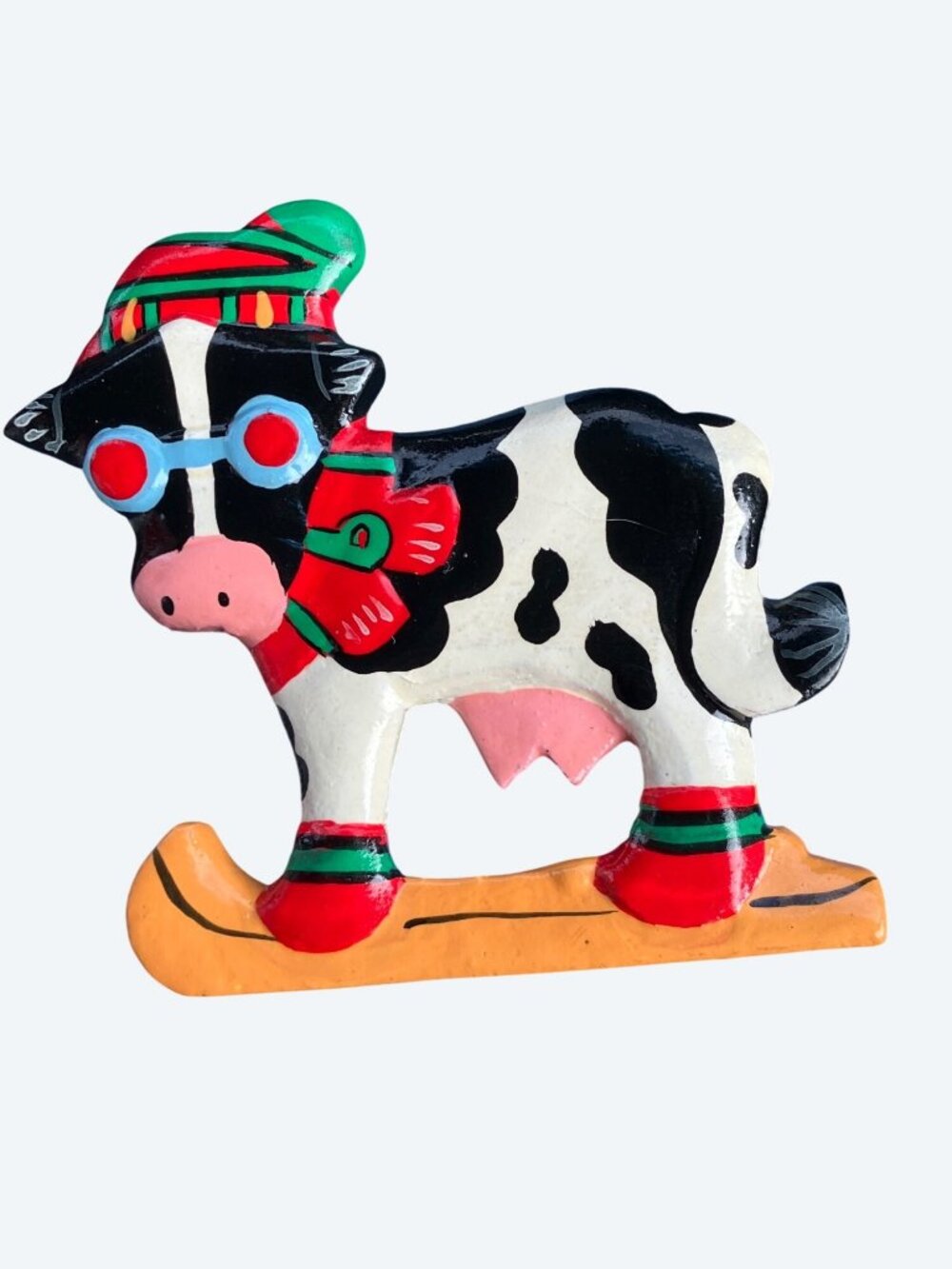 Hand-Painted Christmas Cow Pin Brooch Winter Holiday Accessories